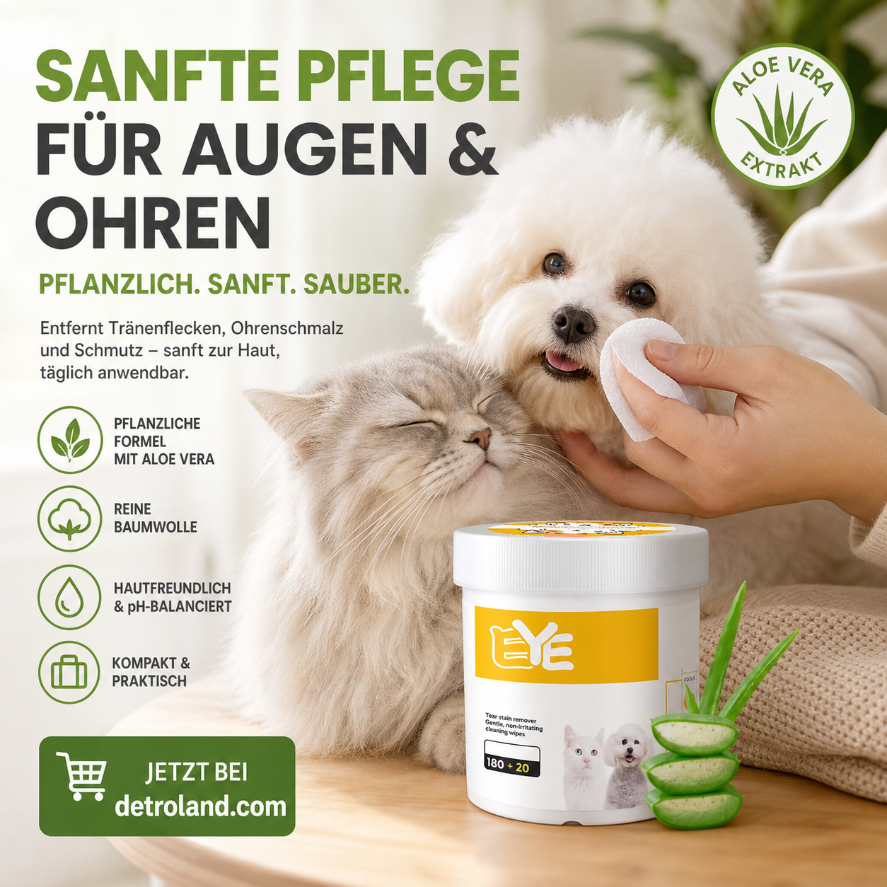 🥳HEISSER SALE 2026🥳💞50.000+ VERKAUFT!👵❤️  Natürliche, pflanzenbasierte Reinigungstücher für Augen und Ohren von Haustieren
