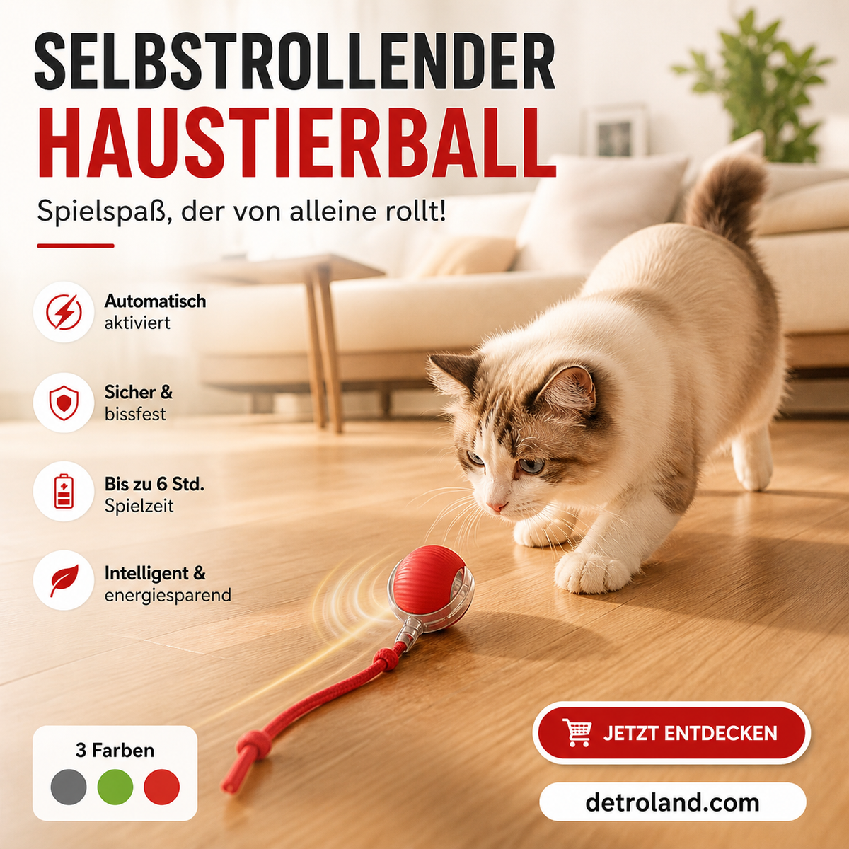 🐾 50% RABATT! 🔥 Intelligenter selbstrollender Ball – Hindernissensor, aufladbar & leicht – Perfekt für Hunde & Katzen – 3 Farben, interaktiver Spielspaß für drinnen und draußen 🎾