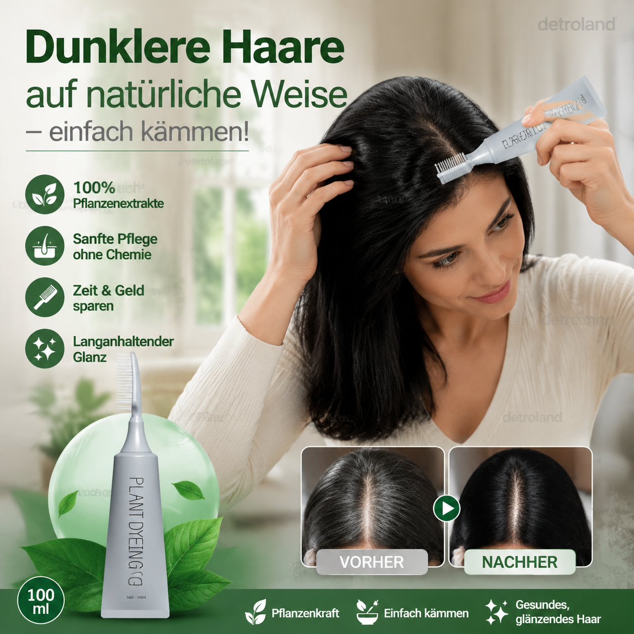 ✨ Deutsche Pflanzenhaarfarbe für Salon-Perfekte Wurzeln – 100% Pflanzenkraft, Einfache Anwendung & Deckt Graues Haar In 5 Minuten 🌿