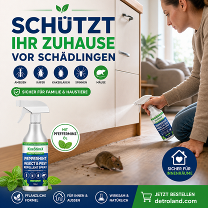 🗑️Insektenschutzspray mit natürlichem Pfefferminzöl – Maximale Wirksamkeit – Unbedenkliche Duftformel für Haus und Garten