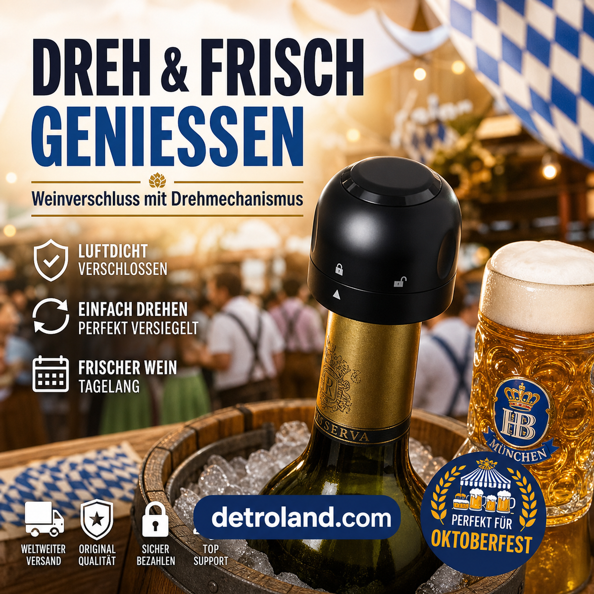 🔥🎁 2+1 GRATIS!!🥳💞 50K+ VERKAUFT! ⚡🍾 Drehverschluss-Verschlüsse für Wein- und Champagnerflaschen🥂