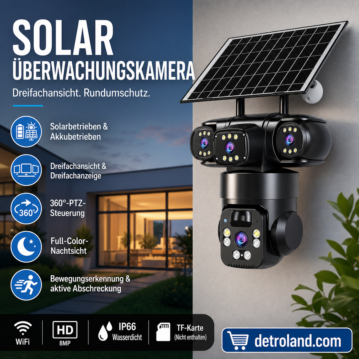 🥳HEISSER SALE 2026🥳💞50.000+ VERKAUFT!👵❤️  Solarbetriebene Mehrwinkel-Überwachungskamera