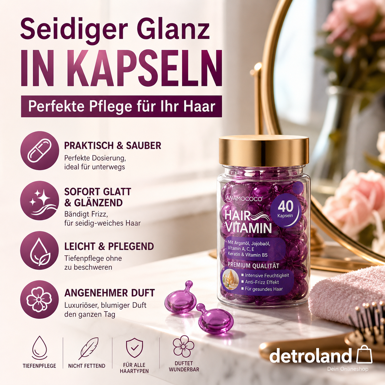 ✨ Haarmaske in Kapseln – 1 Kapsel, sofortiger Glanz & Anti-Frizz! 💎🌿
