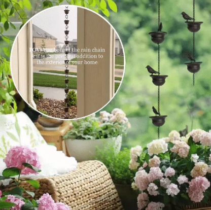 🔥Zeitlich begrenzter Verkauf 50 % RABATT🔥Wo Regen auf Kunst trifft – Dekorative Regenkette mit Vogelbad-Design
