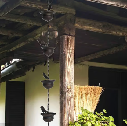 🔥Zeitlich begrenzter Verkauf 50 % RABATT🔥Wo Regen auf Kunst trifft – Dekorative Regenkette mit Vogelbad-Design