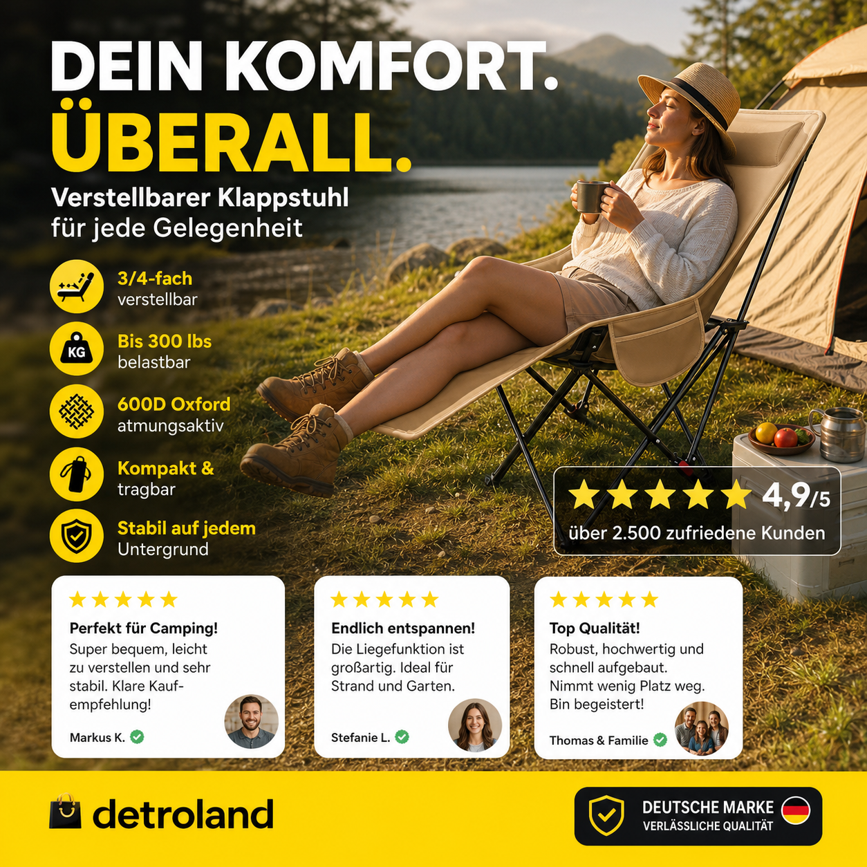 🪑 50% RABATT! 🌿 Tragbarer verstellbarer Klappstuhl für Außenbereich – Leicht, stabil & vielseitig – Ideal für Garten, Camping, Strand oder Terrasse – einfacher Transport und Aufbau 🏕️✨