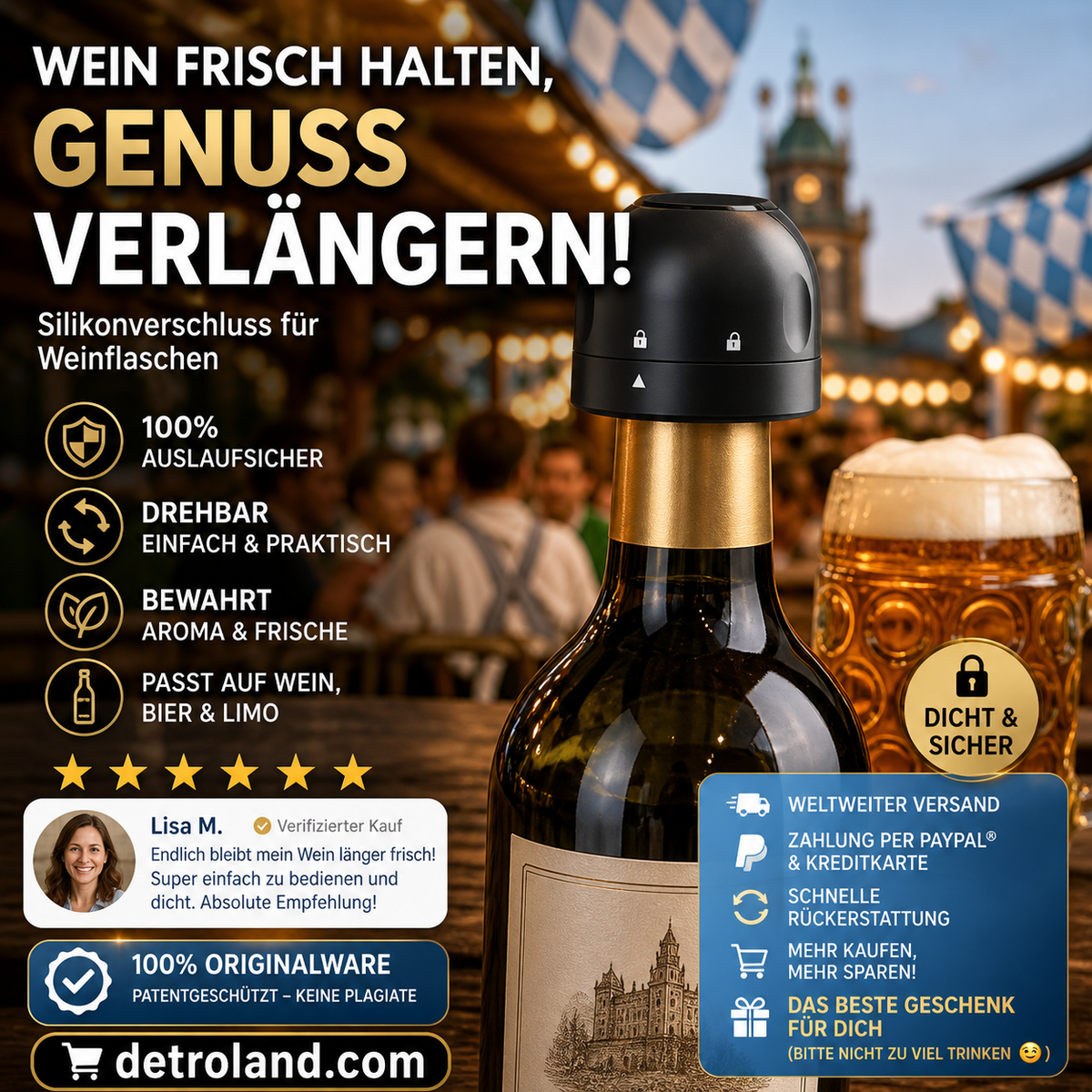 🔥🎁 2+1 GRATIS!!🥳💞 50K+ VERKAUFT! ⚡🍾 Drehverschluss-Verschlüsse für Wein- und Champagnerflaschen🥂