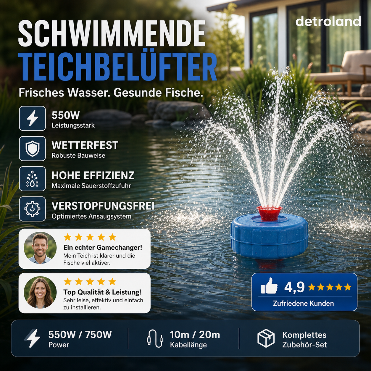 ⚡Hocheffizienter schwimmender Teichbelüfter🐟💨