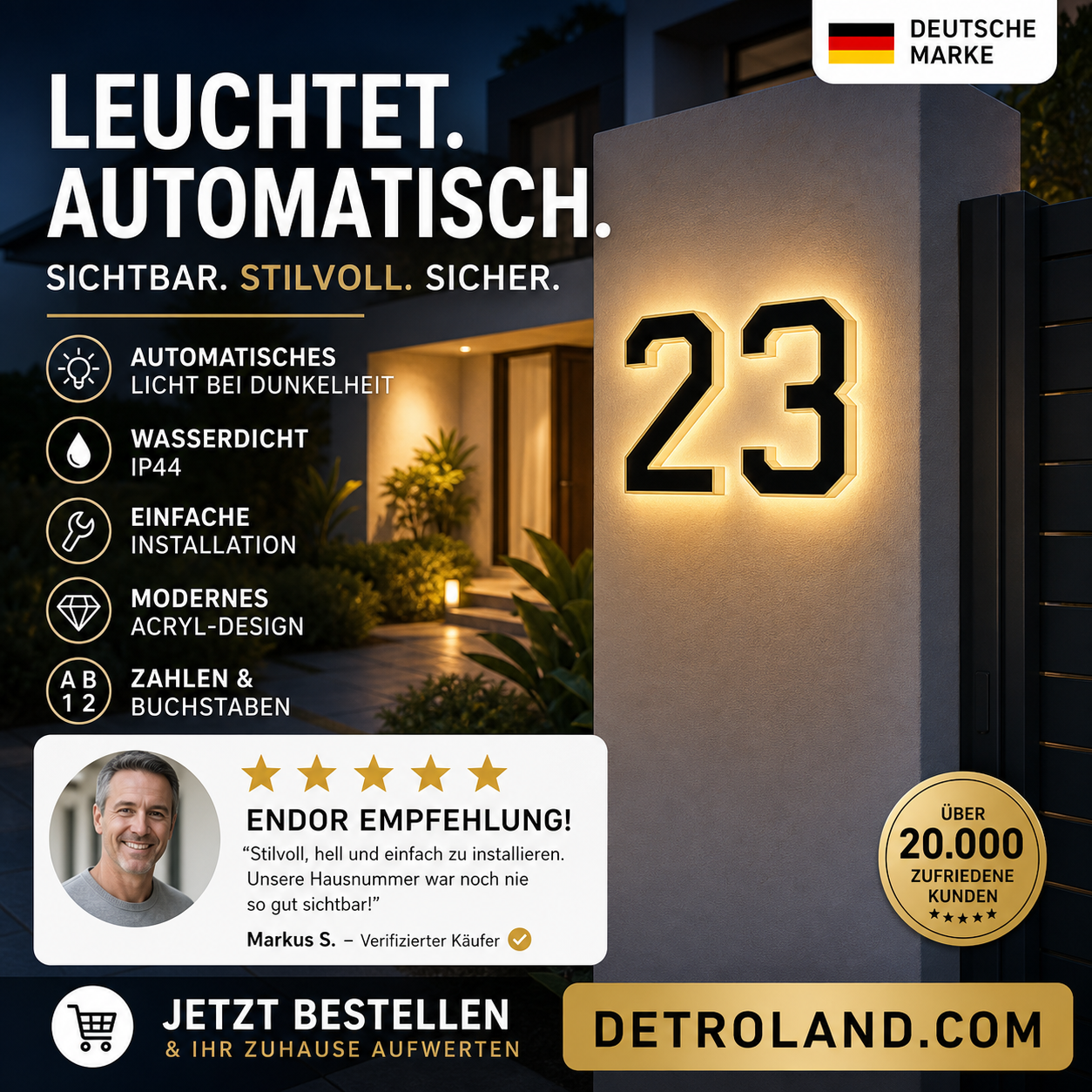 🏠 50% RABATT! ✨ Wasserdichte LED-Hausnummern für den Außenbereich – Energieeffizient, Automatisches Licht & Wetterfest 🔢