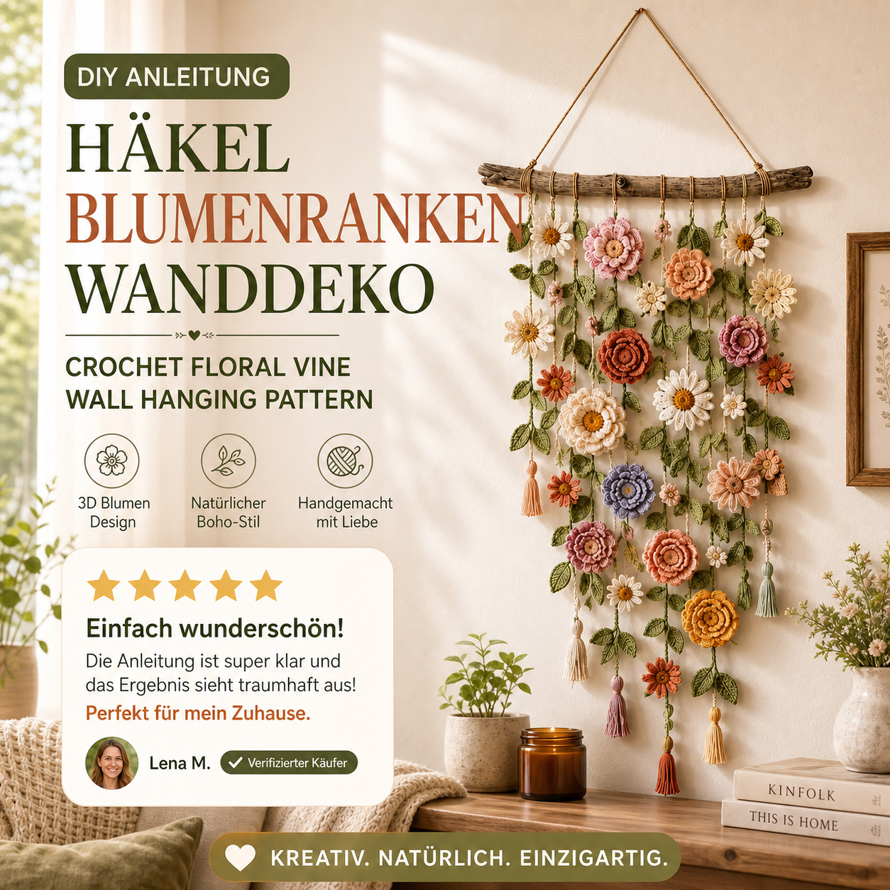 Boho-Dekoration mit all'uncinetto Blumen 🌸🌿