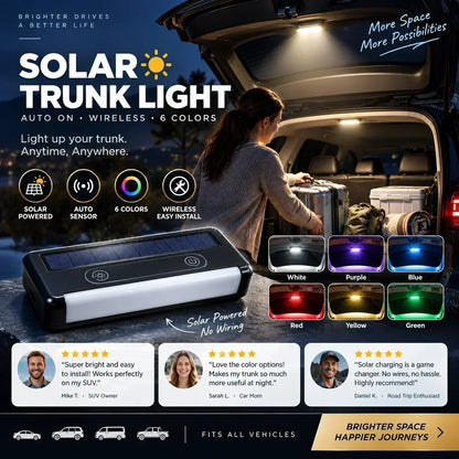 🔆 Solarbetriebene LED-Kofferraumleuchte für Autos – Automatischer Sensor, kabellos, 6 Farben, für SUVs und Pkw