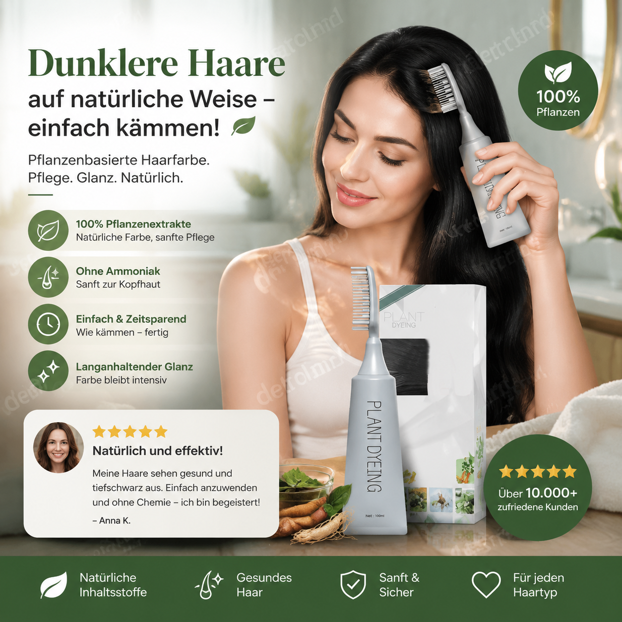 ✨ Deutsche Pflanzenhaarfarbe für Salon-Perfekte Wurzeln – 100% Pflanzenkraft, Einfache Anwendung & Deckt Graues Haar In 5 Minuten 🌿