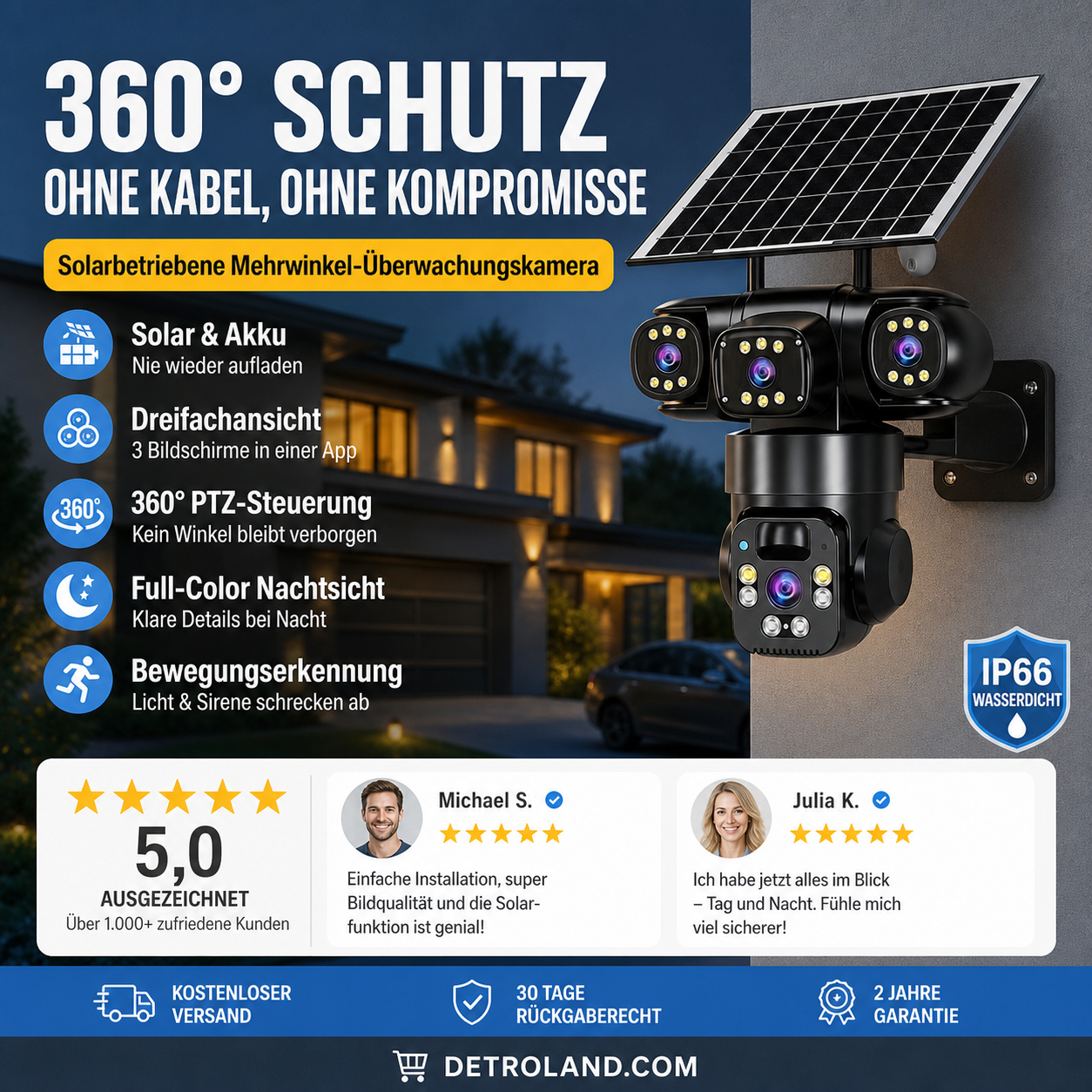 🥳HEISSER SALE 2026🥳💞50.000+ VERKAUFT!👵❤️  Solarbetriebene Mehrwinkel-Überwachungskamera