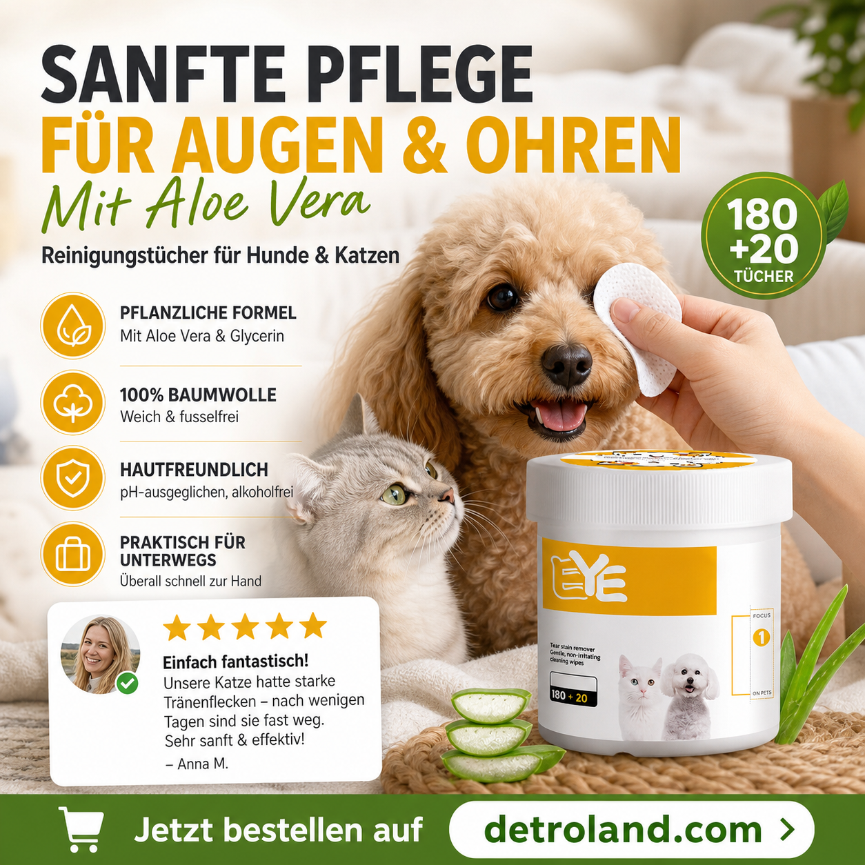 🥳HEISSER SALE 2026🥳💞50.000+ VERKAUFT!👵❤️  Natürliche, pflanzenbasierte Reinigungstücher für Augen und Ohren von Haustieren