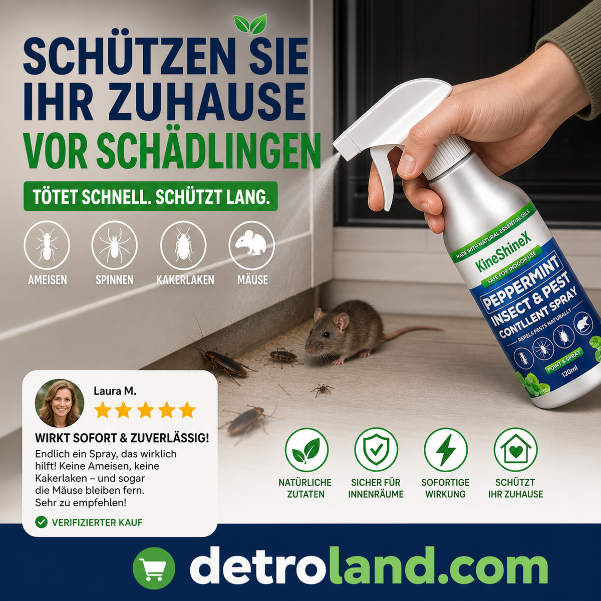 🗑️Insektenschutzspray mit natürlichem Pfefferminzöl – Maximale Wirksamkeit – Unbedenkliche Duftformel für Haus und Garten
