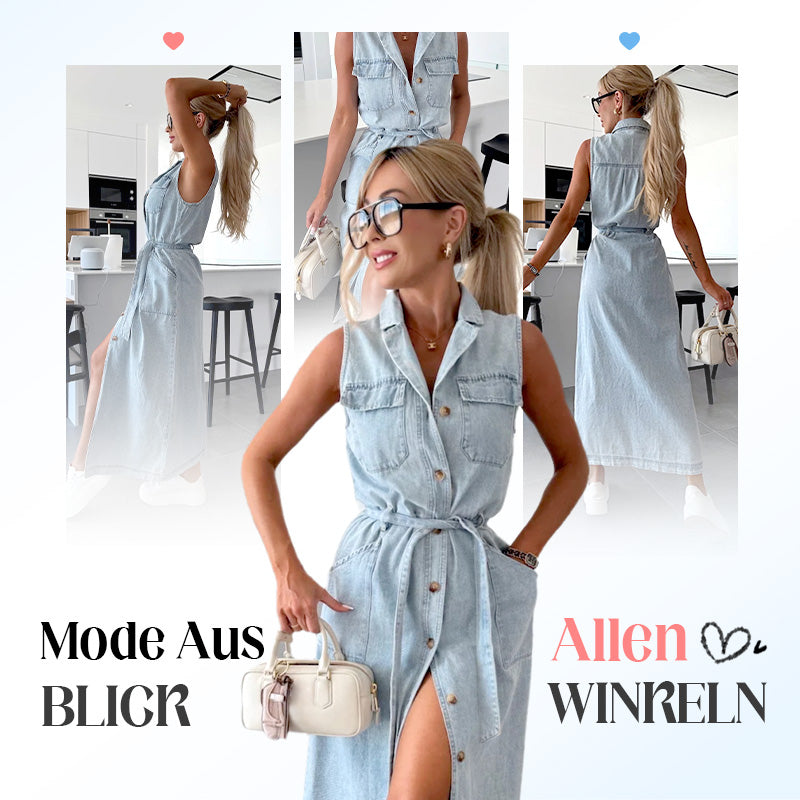 🌺2025 Neu eingetroffen - 50% OFF⏳Damen-Midi-Jeanskleid mit Taillenband