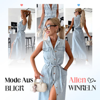 🌺2025 Neu eingetroffen - 50% OFF⏳Damen-Midi-Jeanskleid mit Taillenband