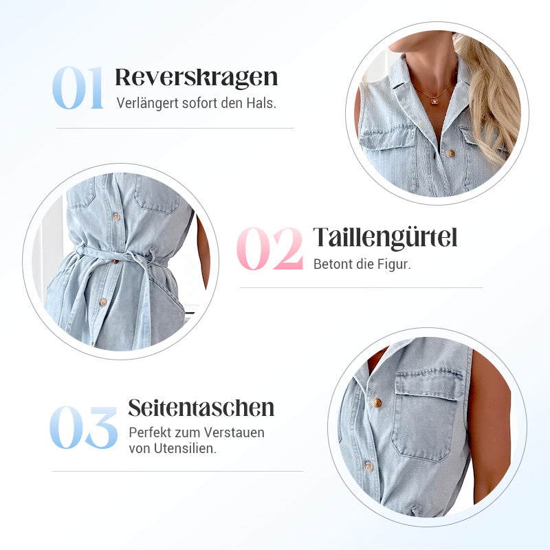 🌺2025 Neu eingetroffen - 50% OFF⏳Damen-Midi-Jeanskleid mit Taillenband
