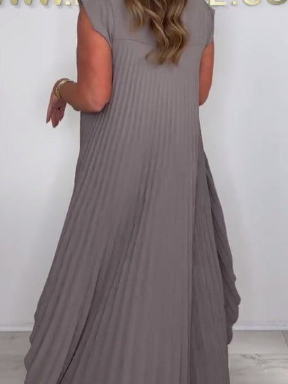 🌸 Set aus plissiertem, kurzärmligem, unregelmäßigem Midi-Top und Hose mit weitem Bein und elastischer Taille