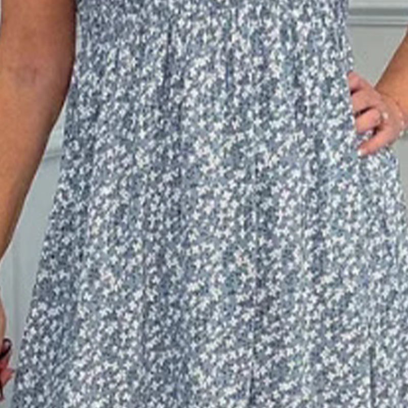 🎉🛍️Heißer Verkauf 60% Rabatt💃Elegantes Blumenkleid mit hoher Taille und Rüschen-Cap-Ärmeln