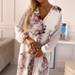 Weißes Blumenkleid mit V-Ausschnitt und Gürtel für Damen