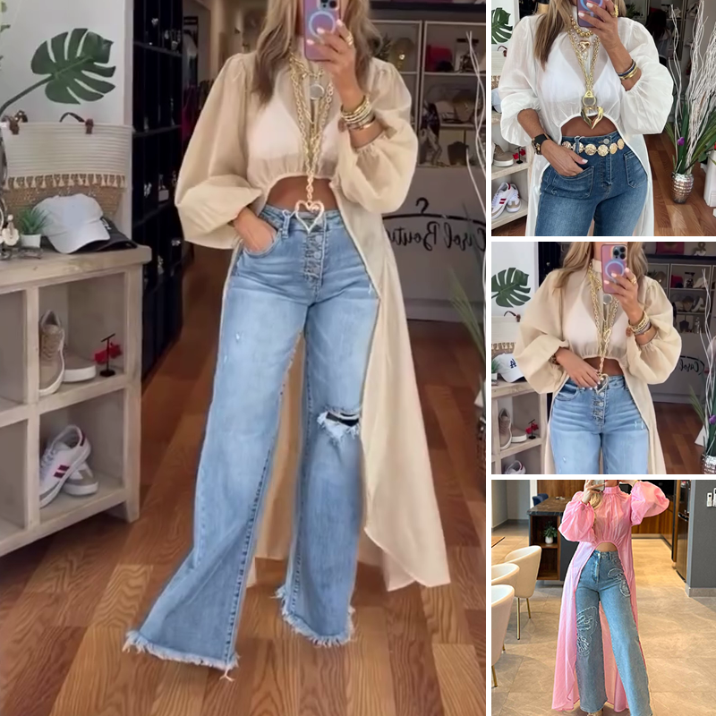 €19.99!!🔥Asymmetrisches Oberteil mit Stehkragen und Puffärmeln