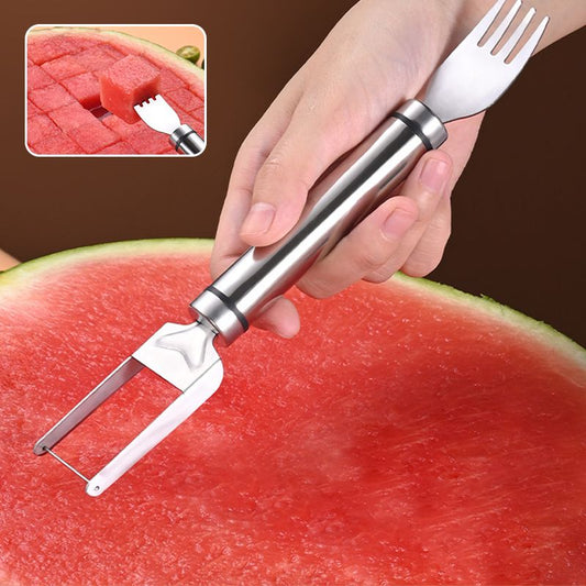 2-in-1-Edelstahl-Messer und -Gabel zum Schneiden von Wassermelonen