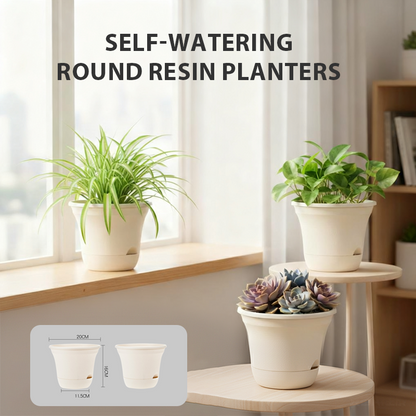 Runde Harz-Pflanzkübel mit Selbstbewässerung 💧🌿