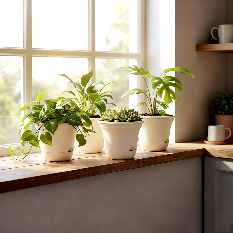 Runde Harz-Pflanzkübel mit Selbstbewässerung 💧🌿