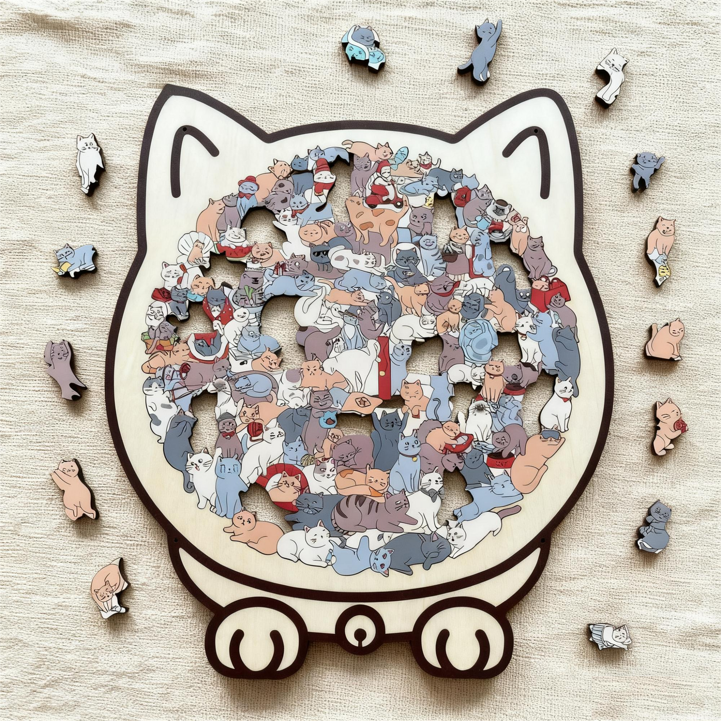 50% Rabatt🐱135-Stk. Morandi-farbiges Katzenpuzzle aus Holz🎁