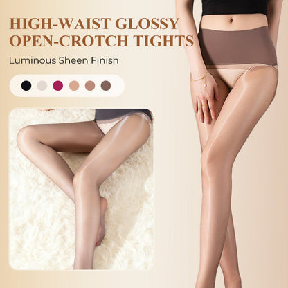 ✨ Hochbund Glanz-Strumpfhose – Offener Schritt, Ultradunn, Leuchtend ✨