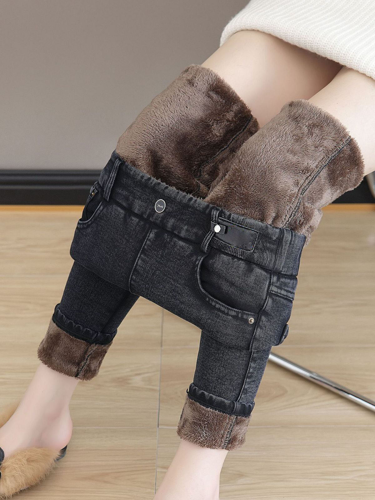 🔥2025 Black Friday Sale - 50% Rabatt🔥Damen Hoch Taille Schlank Dehnen Warme Röhrenjeans