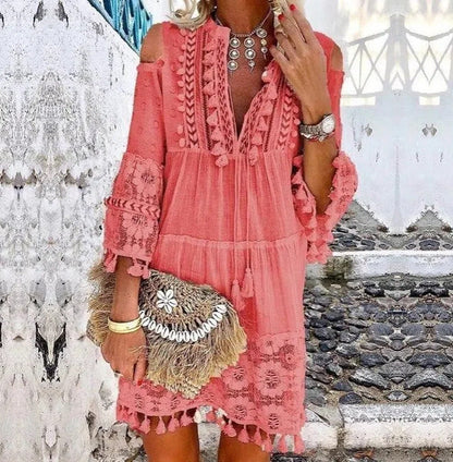 👗🔥 50% RABATT ☀️ Damen Sommerkleid aus Baumwolle & Leinen 🌿 mit Stickerei – luftig, elegant & UV-schützend ✨