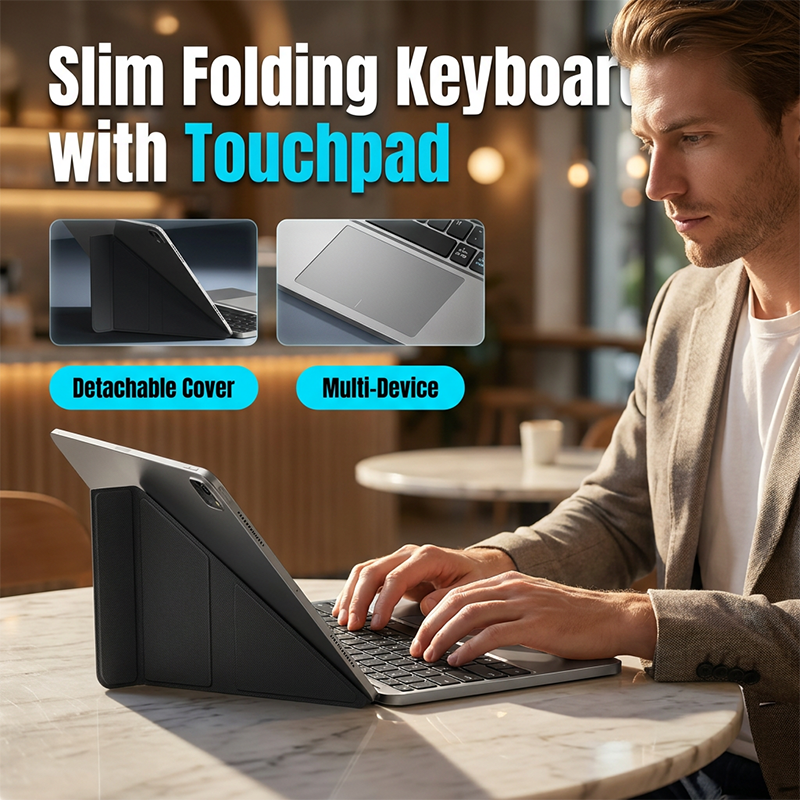 Ultradünne, zusammenklappbare Tastatur mit Touchpad und integriertem Ständer📱