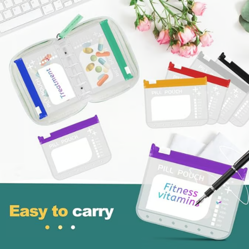 💊Wasserdichter Pillen-Organizer Set – Wiederverwendbare Beschriftungsbeutel für Medikamente, Vitamine & Reisen