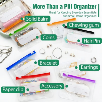 💊Wasserdichter Pillen-Organizer Set – Wiederverwendbare Beschriftungsbeutel für Medikamente, Vitamine & Reisen