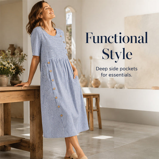 📢📢50% RABATT !! ⏰Damen Lässiges Gestreiftes Kleid in Relaxed-Fit