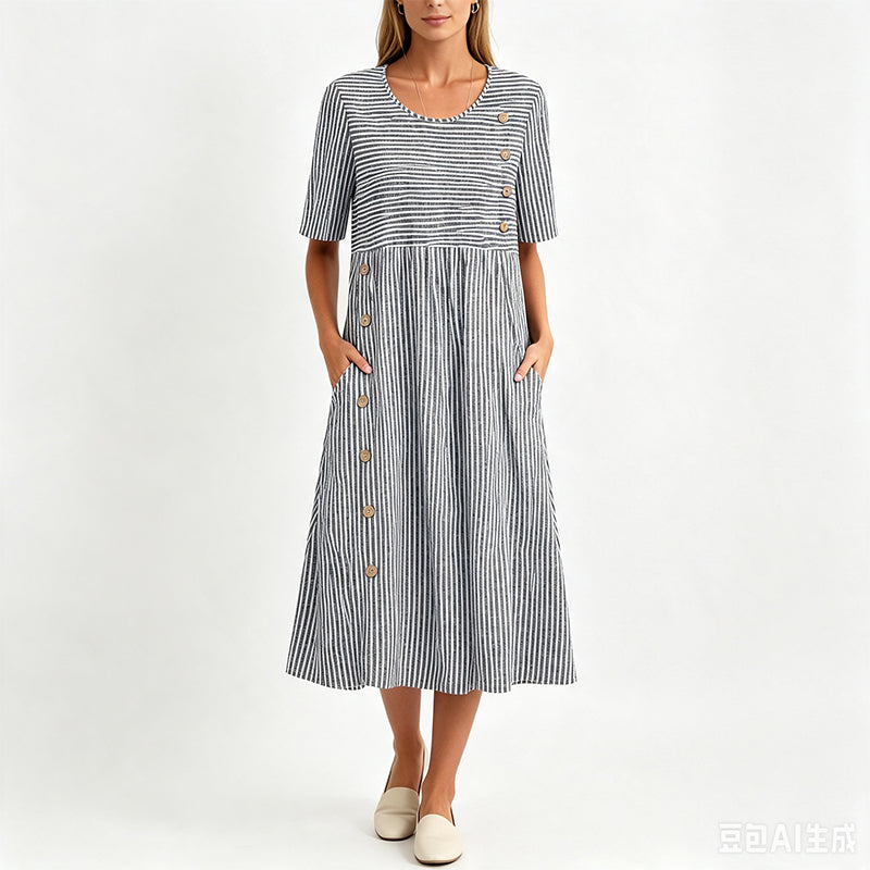 📢📢50% RABATT !! ⏰Damen Lässiges Gestreiftes Kleid in Relaxed-Fit