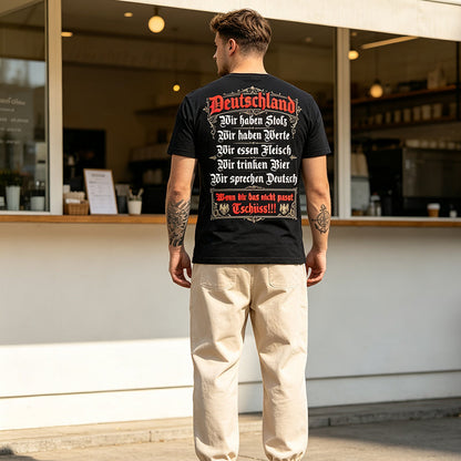 🍺 50 % Rabatt – Lustiges Deutschland-T-Shirt mit Bier-, Fleisch- & Stolz-Text – atmungsaktiv, bequem & perfekt für Oktoberfest & Feiern 🥩