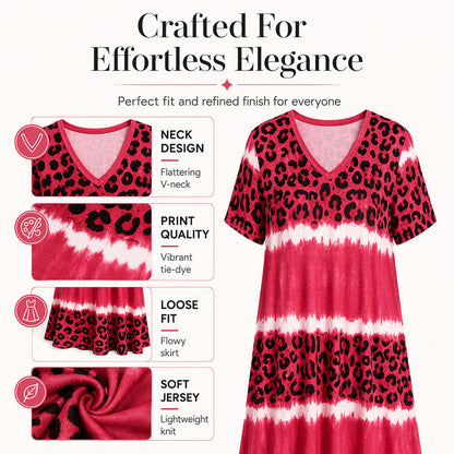 🏖️ Sommer-Sale 50% RABATT 🏝️🐆Damen Leoprint Midi-Kleid mit V-Ausschnitt👗✨
