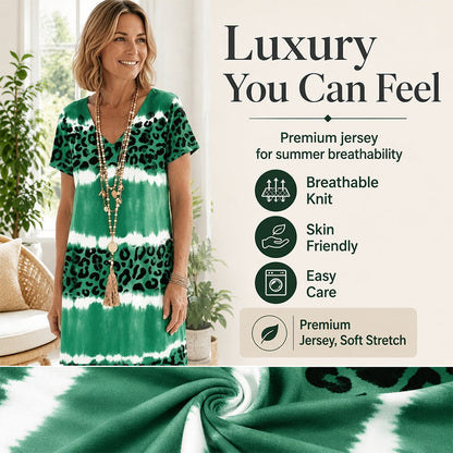🏖️ Sommer-Sale 50% RABATT 🏝️🐆Damen Leoprint Midi-Kleid mit V-Ausschnitt👗✨