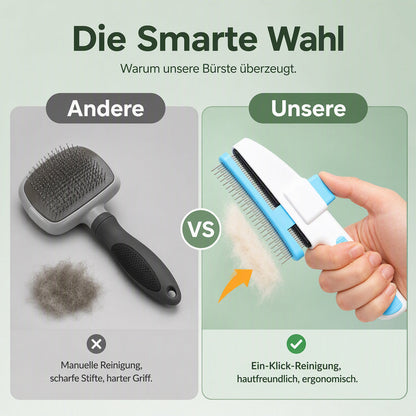 Selbstreinigende Fellbürste für Haustiere mit Ein-Klick-Entriegelung
