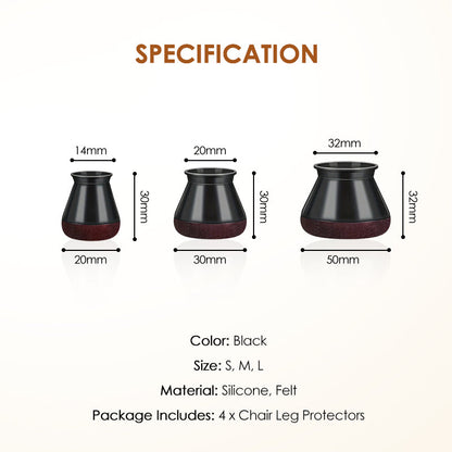 4PCS Silicone Chair Leg Floor Protectors with Felt Pads