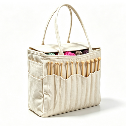 🧶 Canvas Strick- & Häkeltasche – großes Fassungsvermögen, tragbar, für Nadeln, Wolle & Zubehör