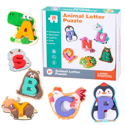 🔤 26-teiliges Holzspielzeug zum Zuordnen von Buchstaben und Tieren – Praktisches Erlernen des Alphabets, farbenfrohe Tierillustrationen und kindersicheres Design – Lernen macht Spaß ✨