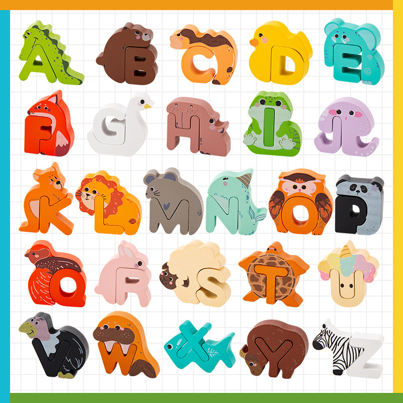 🔤 26-teiliges Holzspielzeug zum Zuordnen von Buchstaben und Tieren – Praktisches Erlernen des Alphabets, farbenfrohe Tierillustrationen und kindersicheres Design – Lernen macht Spaß ✨