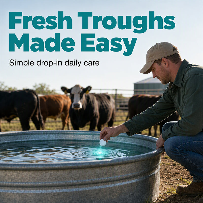 🚜💧 Algen & Schleim im Tränkwasser? – Schnellauflösende Reinigungstabletten für Viehtränken – sauberes Wasser ohne Schrubben, einfach hineingeben 🐄✨
