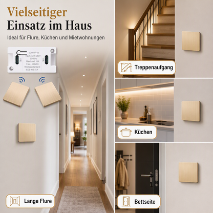 Kabelloses Funk Lichtschalter Set ohne Verkabelung mit selbstklebendem Wandschalter und Empfänger für 220V Haushaltslampen
