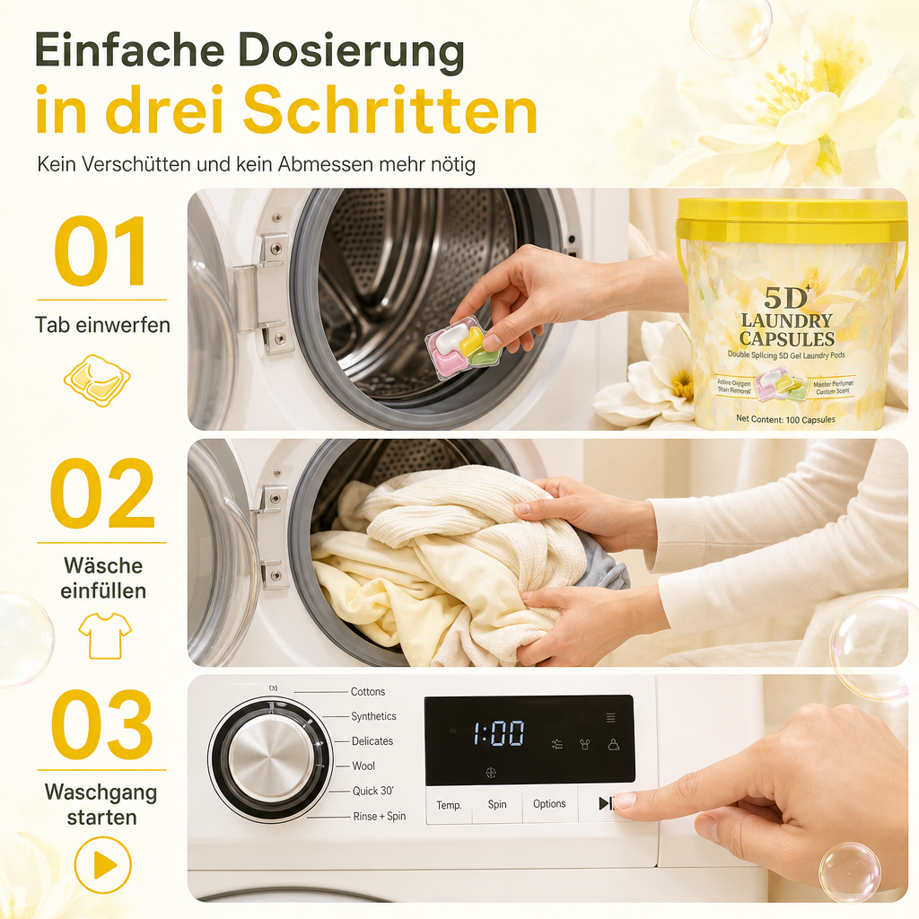 5-in-1 Waschmittelkapseln 100 Stück für Tiefenreinigung und langanhaltenden Duft