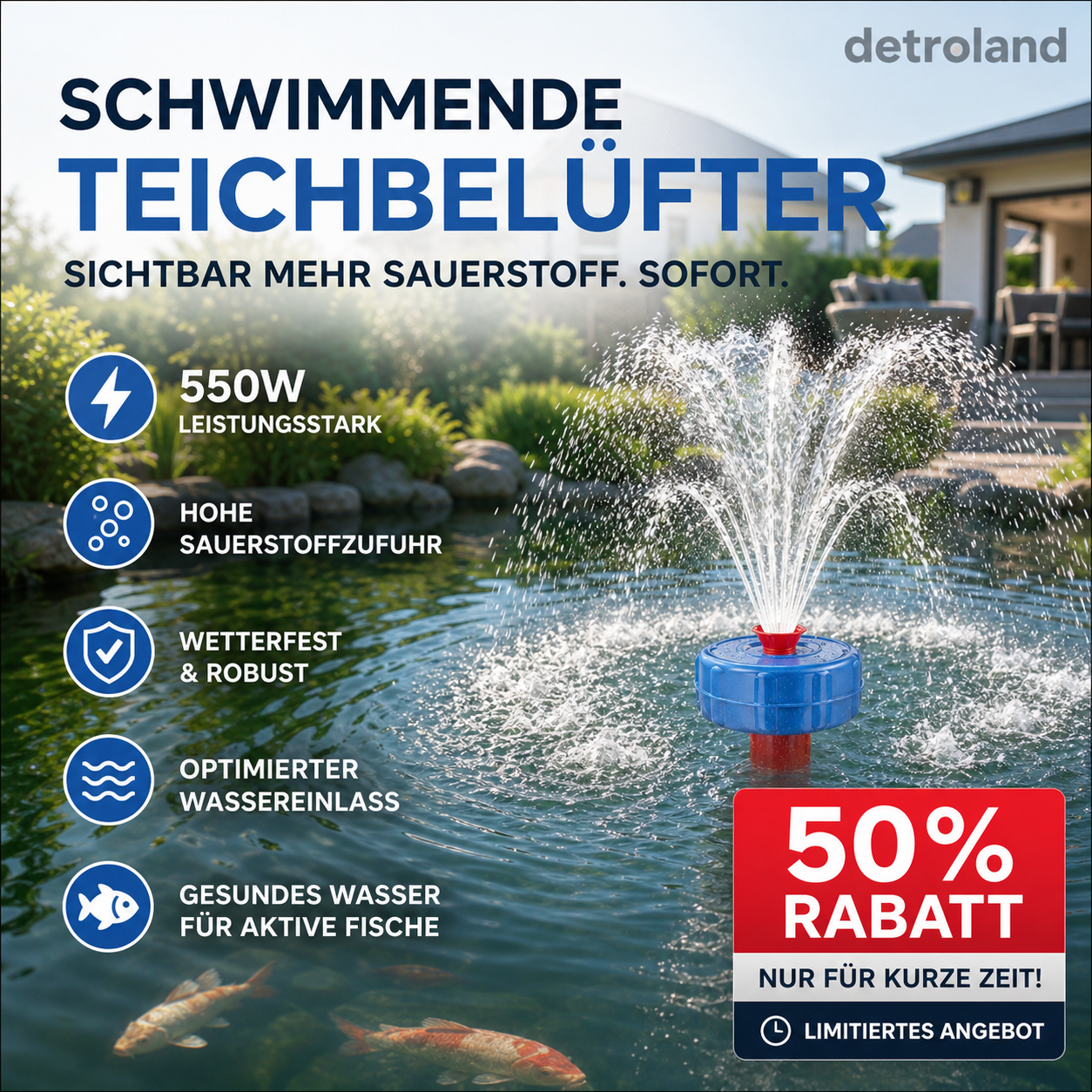 ⚡Hocheffizienter schwimmender Teichbelüfter🐟💨